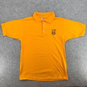 U.S. Army Polo Shirt Vintage Mens L Orange Short Sleeve Military Crest Artex EUC